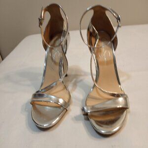 JESSICA SIMPSON SILVER STRAPPY HEELS WOMEN SIZE 10